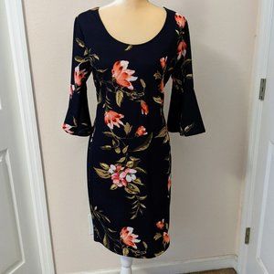 Navy Floral Scoop Neck Dress